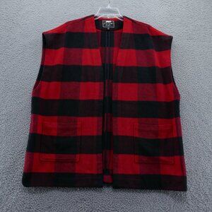 Lucky Brand Womens Buffalo Plaid Open Vest Jacket Medium Red Black Oversized‎